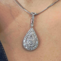 Drop shaped diamond pendant in 18 carat gold-Pendants-The Antique Ring Shop