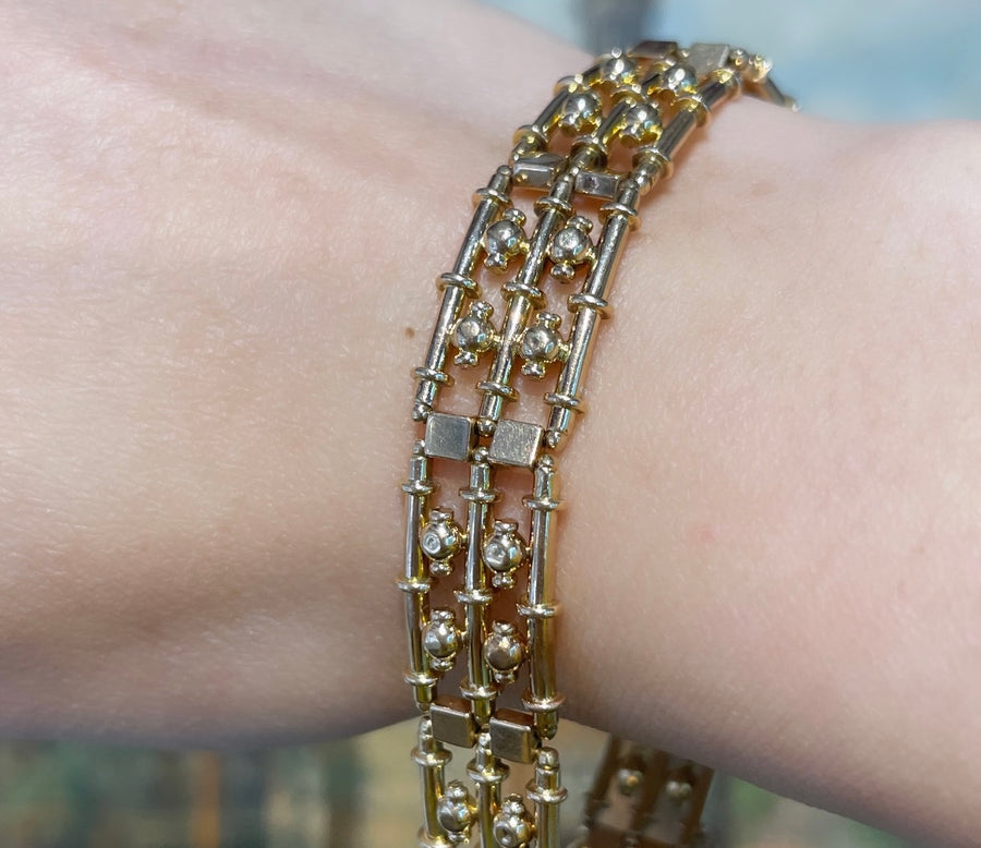 Vintage bar and bead bracelet in 15 carat gold-Bracelets-The Antique Ring Shop