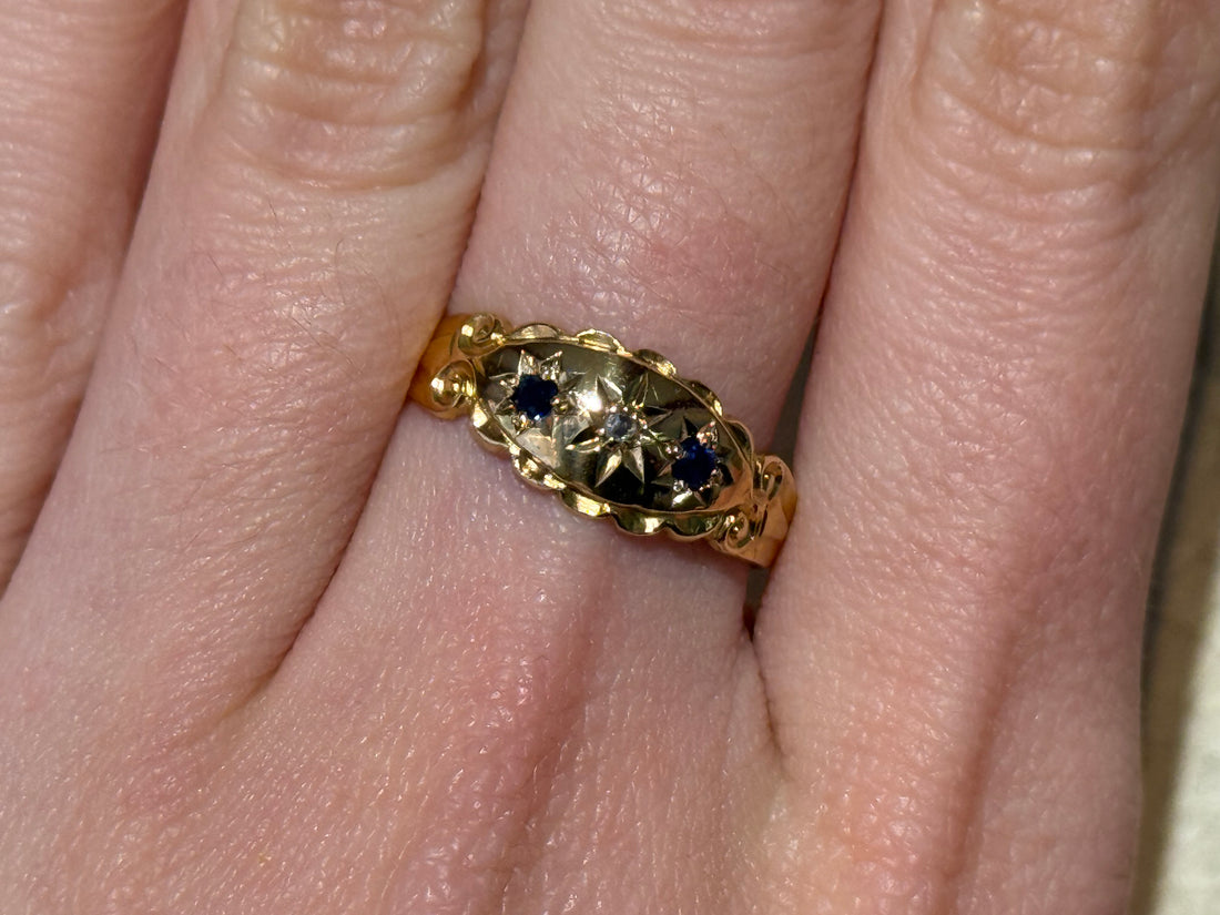 Edwardian sapphire and rose diamond gypsy ring from 1907-Antique rings-The Antique Ring Shop