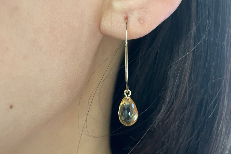 Citrine pendant hoop earrings-Earrings-The Antique Ring Shop