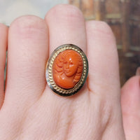 Coral cameo ring in 14 carat gold-vintage rings-The Antique Ring Shop