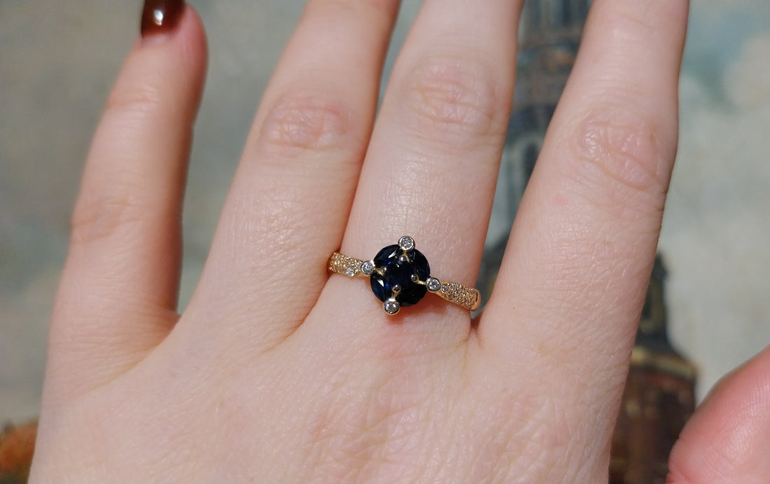 Vintage 14 carat gold sapphire and diamond ring-Vintage Rings-The Antique Ring Shop