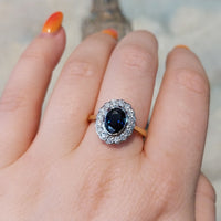 Sapphire and diamond ring in white and yellow gold-engagement rings-The Antique Ring Shop