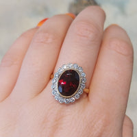 Vintage 18 carat garnet and diamond ring-Vintage Rings-The Antique Ring Shop