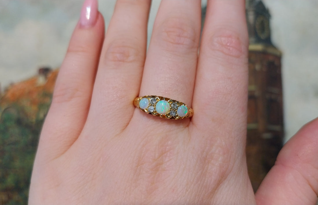 Opal and old cut diamond ring from 1896-Antique rings-The Antique Ring Shop