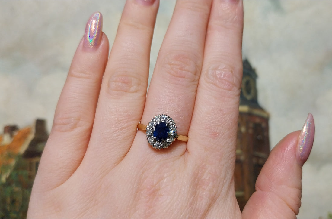 Vintage ceylon sapphire and diamond ring-engagement rings-The Antique Ring Shop