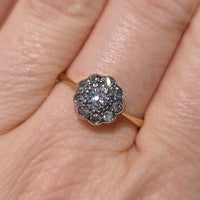 Edwardian old cut and rose cut diamond cluster ring