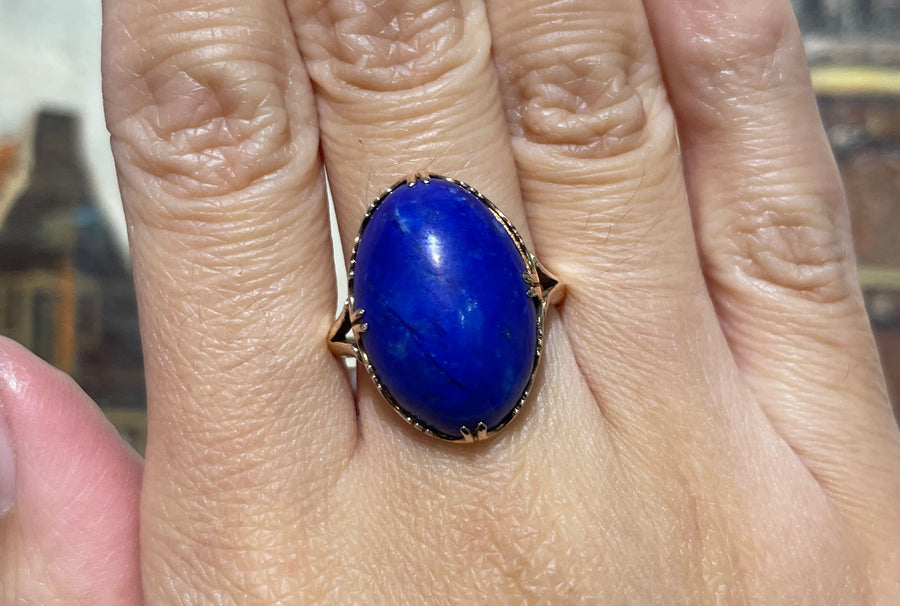 Cabochon lapiz ring in 14 carat gold-Vintage Rings-The Antique Ring Shop