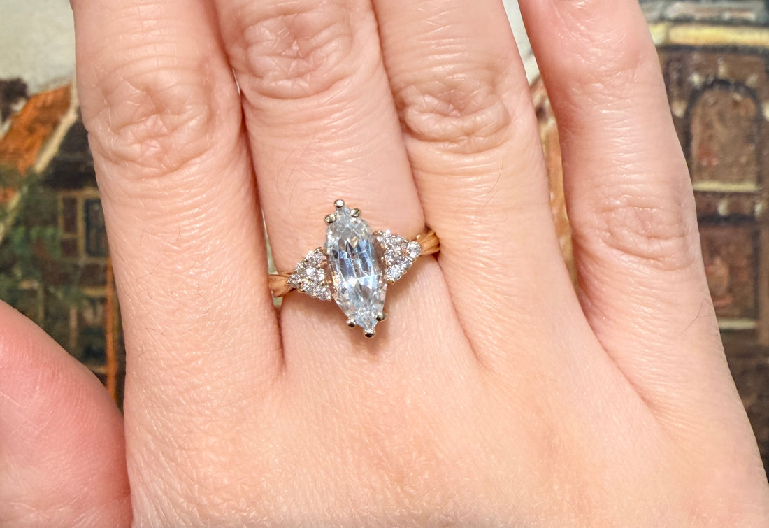 Aquamarine and diamond ring-Vintage Rings-The Antique Ring Shop