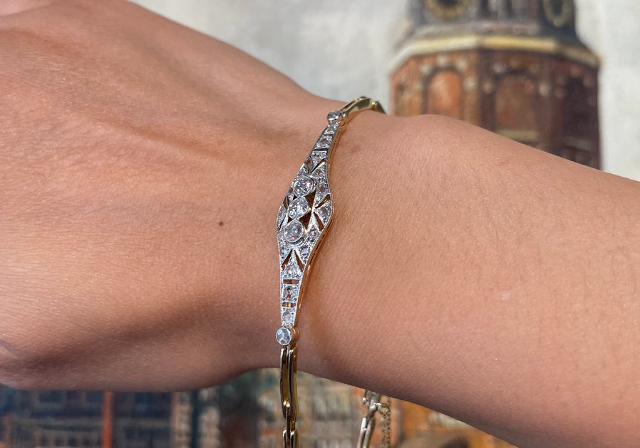 Edwardian link bracelet with old cut and rose cut diamonds-Bracelets-The Antique Ring Shop