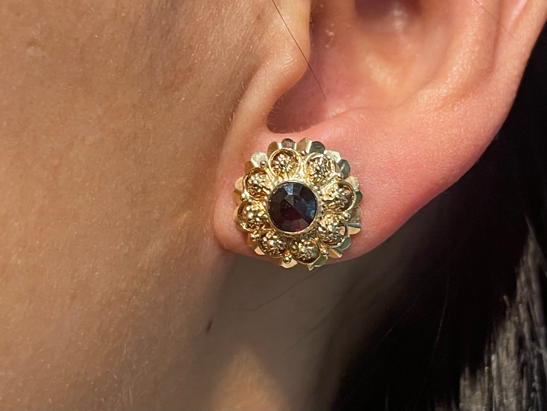 Garnet earrings in 14 carat gold-Earrings-The Antique Ring Shop