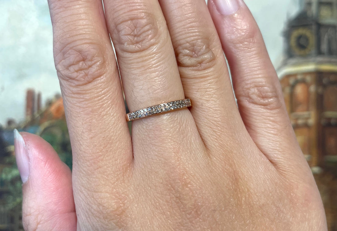Rose gold half eternity band with diamonds-wedding rings-The Antique Ring Shop