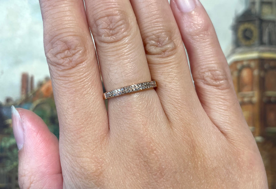 Rose gold half eternity band with diamonds-wedding rings-The Antique Ring Shop