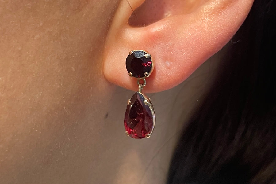 Vintage garnet pendant earrings-Earrings-The Antique Ring Shop