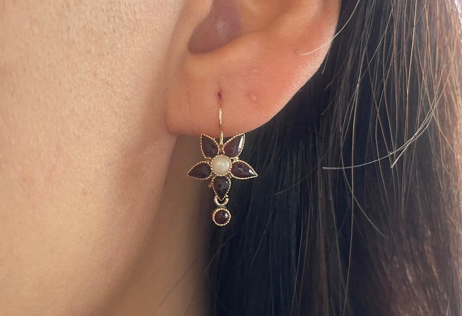 Vintage garnet and pearl earrings-Earrings-The Antique Ring Shop