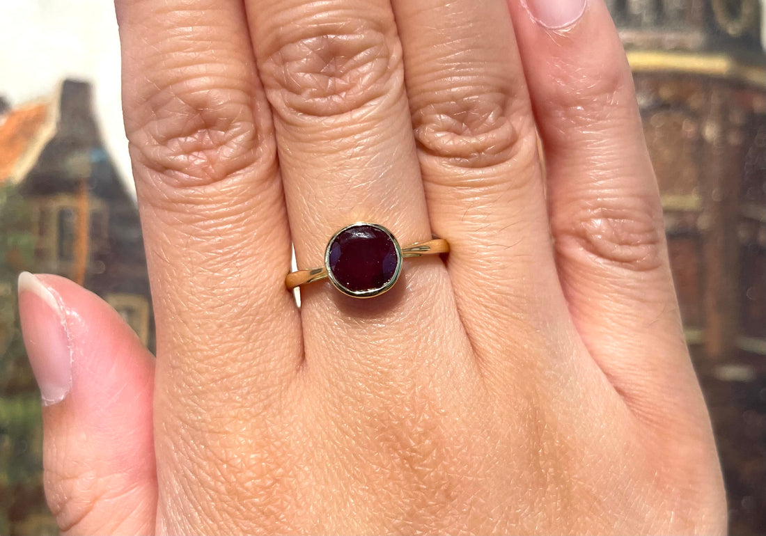 Ruby solitaire ring in 18 carat gold-engagement rings-The Antique Ring Shop