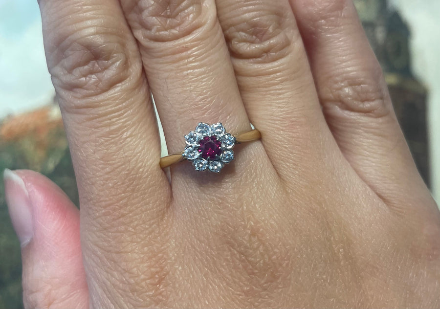 Vintage 18 carat gold ruby and diamond ring