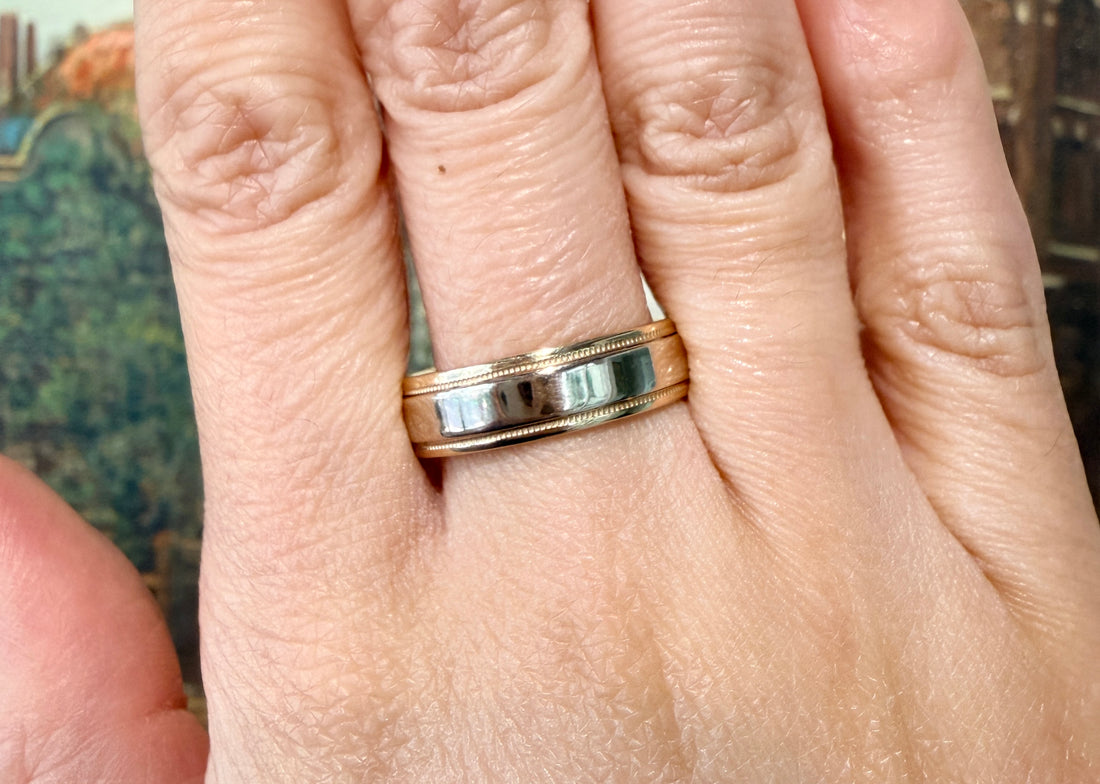 14 carat yellow and white gold band-wedding rings-The Antique Ring Shop