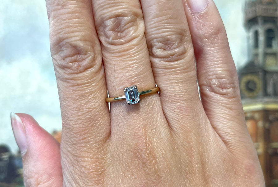 Emerald cut diamond solitaire ring-engagement rings-The Antique Ring Shop