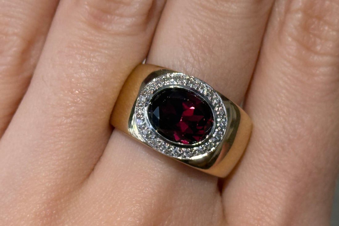 Garnet and diamond ring in 14 carat gold-Vintage Rings-The Antique Ring Shop