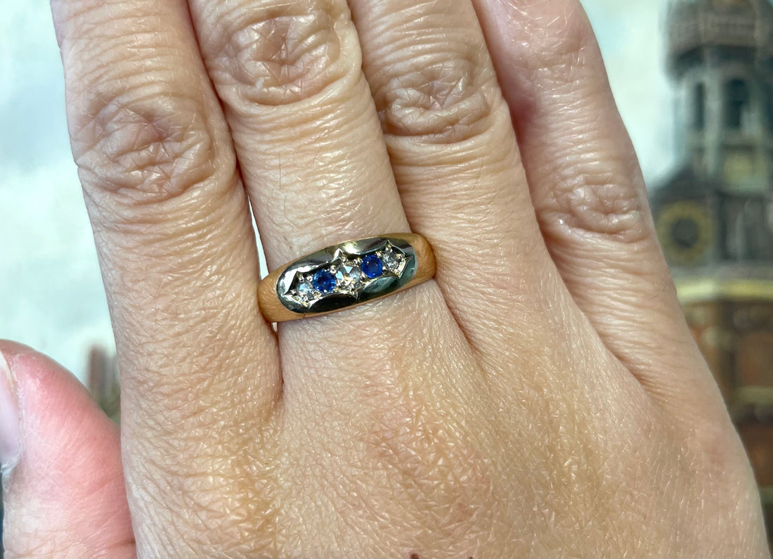 Edwardian sapphire and rose diamond ring-Antique rings-The Antique Ring Shop