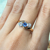 Victorian sapphire and old cut diamond swirl ring