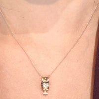 Diamond owl pendant in 18 carat rose gold-Pendants-The Antique Ring Shop