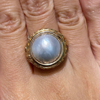 18 carat gold ring with mabe pearl-Vintage Rings-The Antique Ring Shop