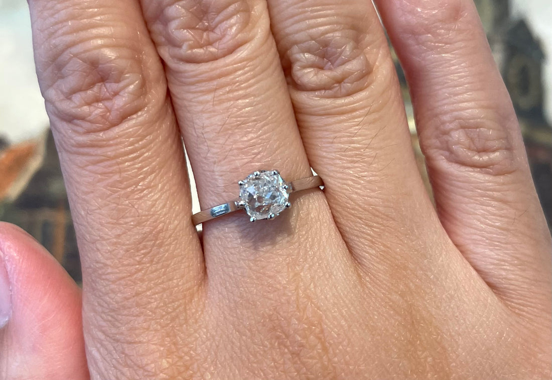 Old mine cut diamond solitaire ring