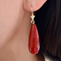 Carnelian pendant earrings in 14 carat gold-Earrings-The Antique Ring Shop