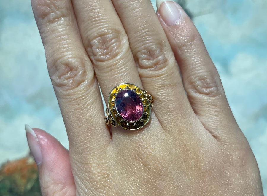 Vintage pink tourmaline ring in 14 carat gold-Vintage Rings-The Antique Ring Shop