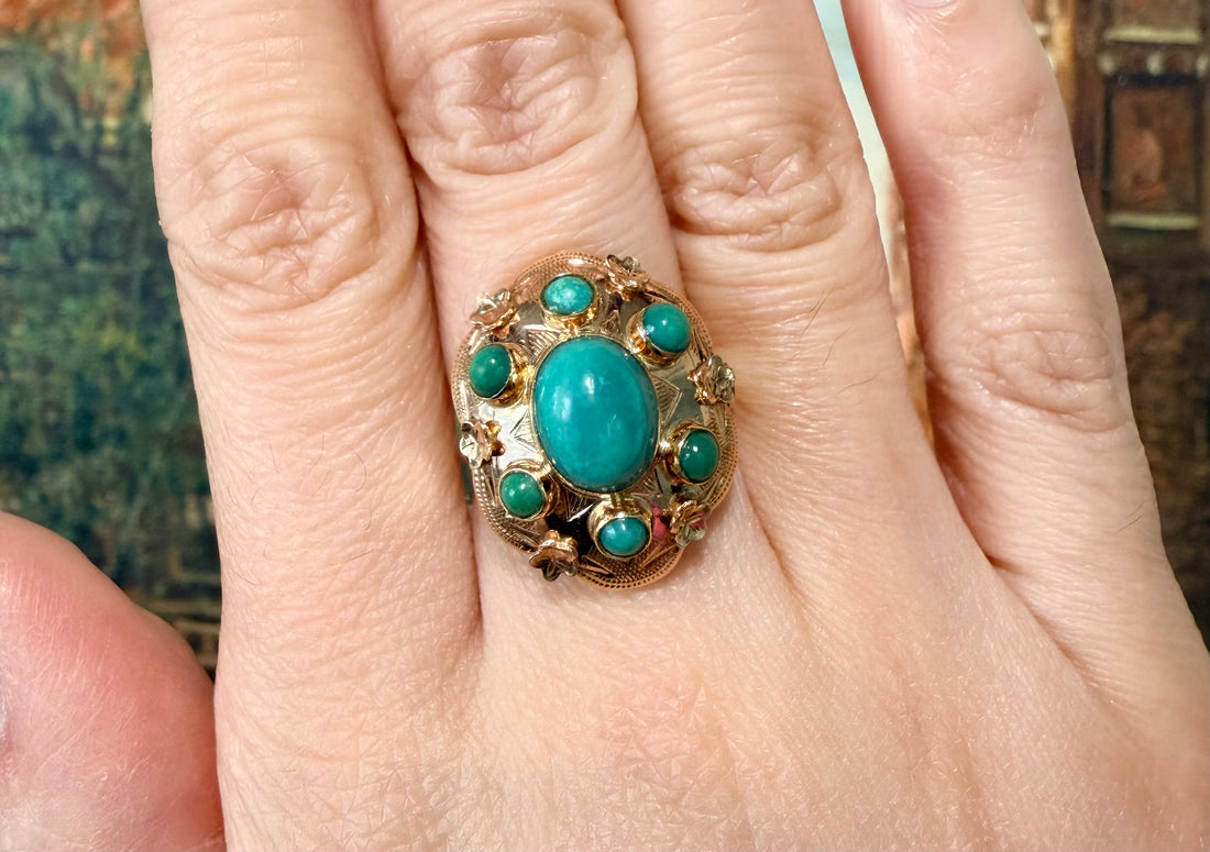 Vintage Turquoise ring in 14 carat gold-Vintage Rings-The Antique Ring Shop