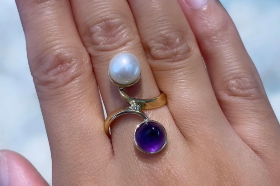 Amethyst and pearl Toi et Moi ring-Vintage Rings-The Antique Ring Shop