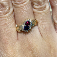 Ruby and sapphire double cluster ring-Vintage Rings-The Antique Ring Shop