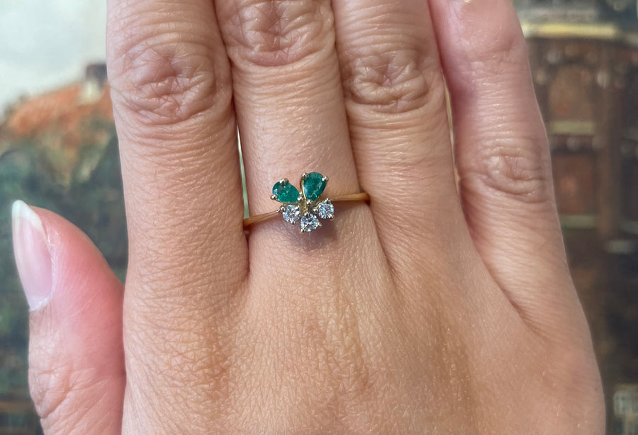 Emerald and diamond ring in 18 carat gold-Vintage Rings-The Antique Ring Shop