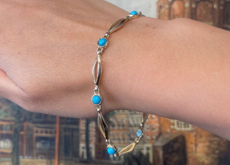 Turquise bracelet in 14 carat gold-Bracelets-The Antique Ring Shop