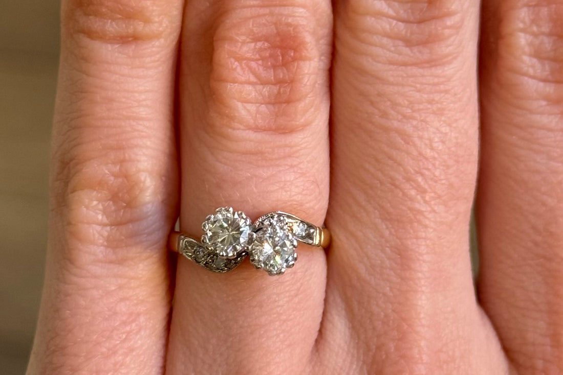 Diamond Toi et Moi ring in 18 carat gold and platinum-engagement rings-The Antique Ring Shop