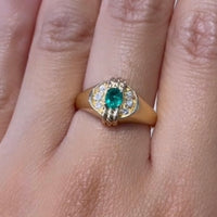 Emerald and diamond ring in 18 carat gold-vintage rings-The Antique Ring Shop