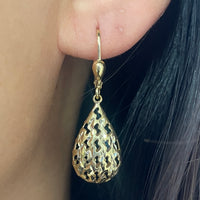 Gold filigree pendant drop earrings-Earrings-The Antique Ring Shop