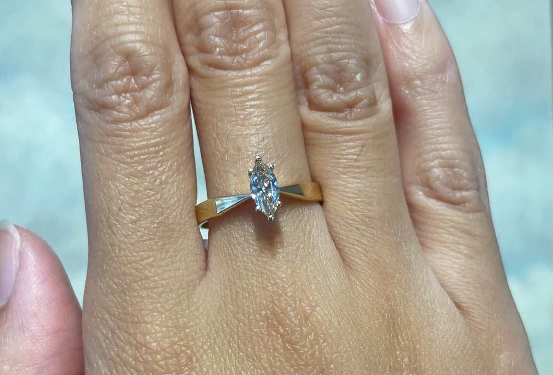 Vintage marquise diamond solitaire ring-engagement rings-The Antique Ring Shop