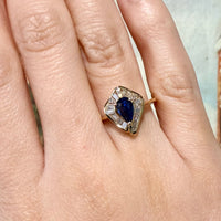 Baguette cut sapphire and diamond ring-Vintage Rings-The Antique Ring Shop