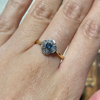 Vintage 18 carat sapphire and diamond flower ring-Vintage Rings-The Antique Ring Shop