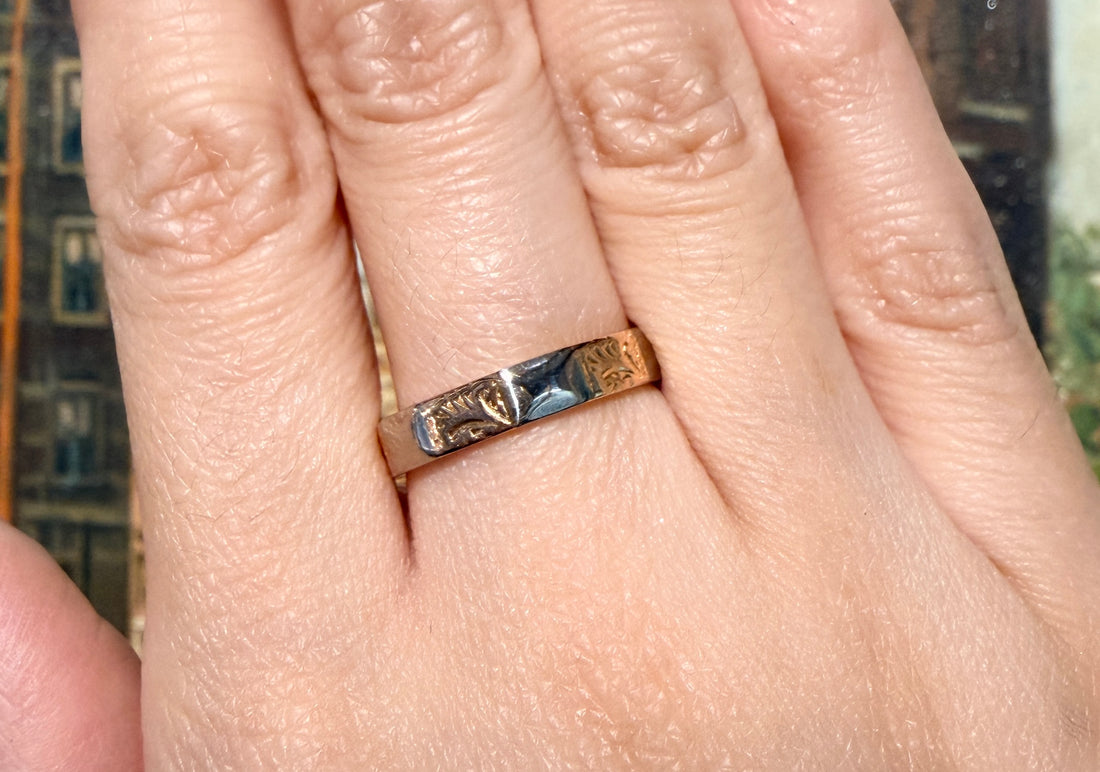 Vintage yellow and white gold wedding band-wedding rings-The Antique Ring Shop