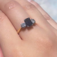 Sapphire and diamond three stone ring in 18 carat gold-engagement rings-The Antique Ring Shop