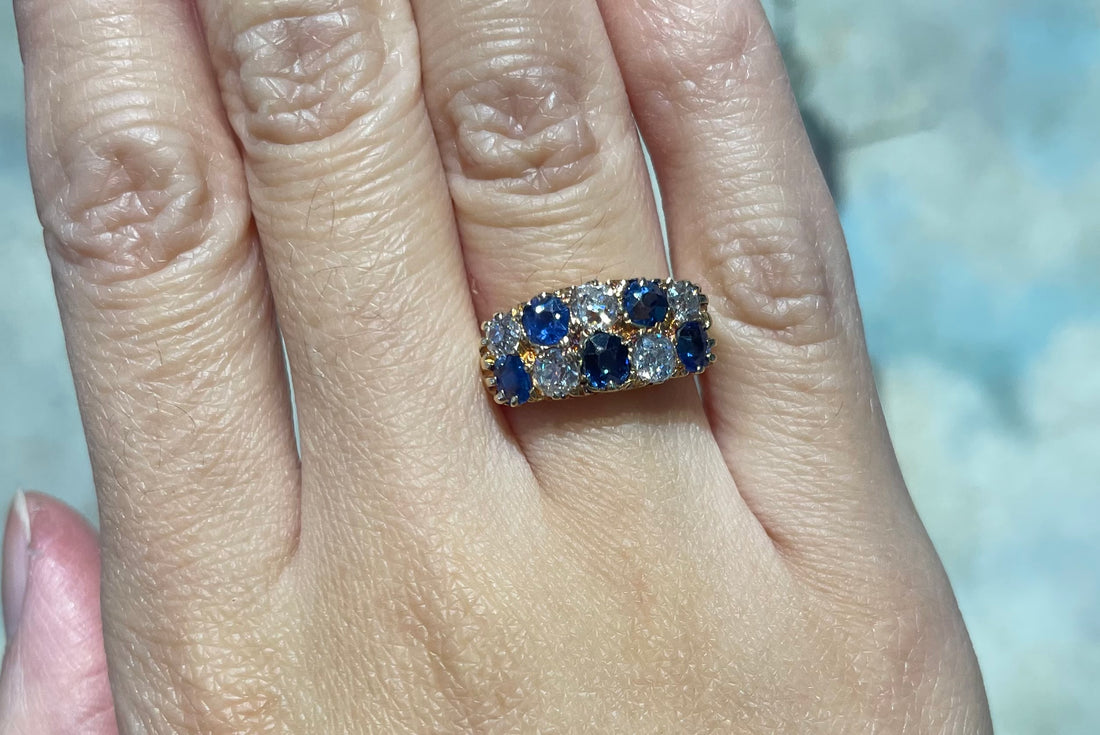 Victorian double row sapphire and diamond ring-Antique rings-The Antique Ring Shop