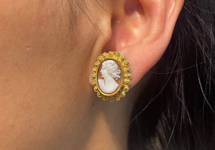 Zeeuwse knop cameo studs in gold and silver-Earrings-The Antique Ring Shop