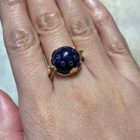 Cabochon sodalite ring with rubies and diamond-Vintage Rings-The Antique Ring Shop