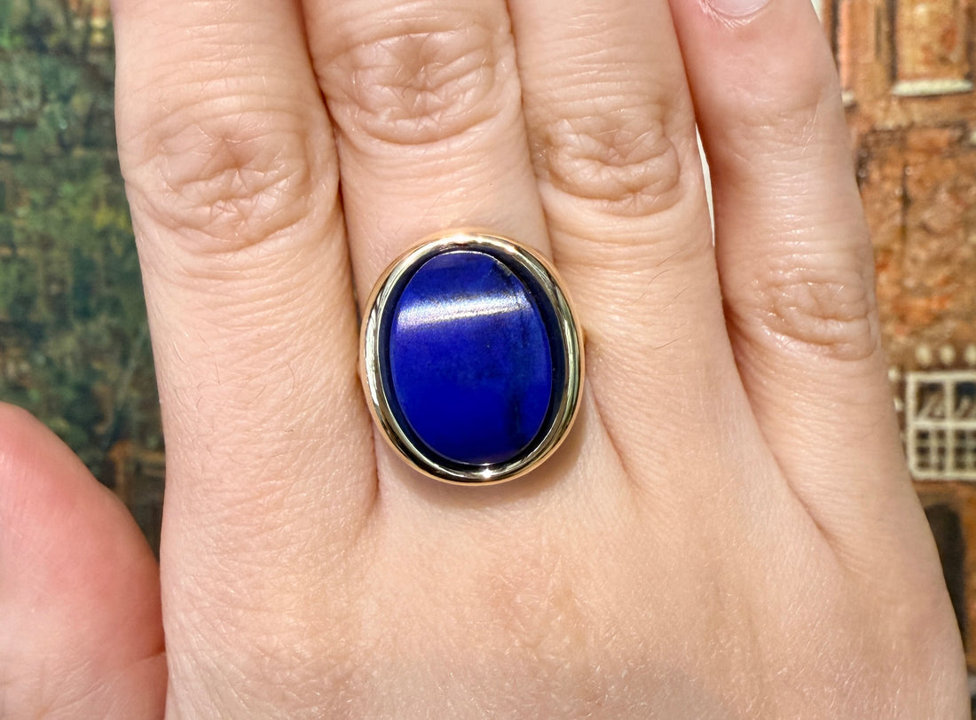 Lapis lazuli ring in 14 carat gold-Rings-The Antique Ring Shop