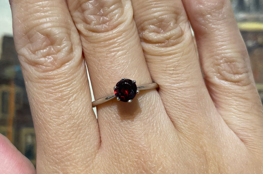 Garnet solitaire ring in white gold-engagement rings-The Antique Ring Shop