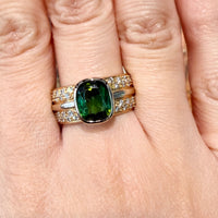 Chrome diopside and diamond ring in 18 carat gold-Vintage Rings-The Antique Ring Shop